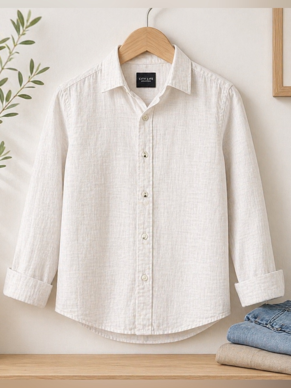 Classic Cream and Grey Boys Button Down Shirt Size 8